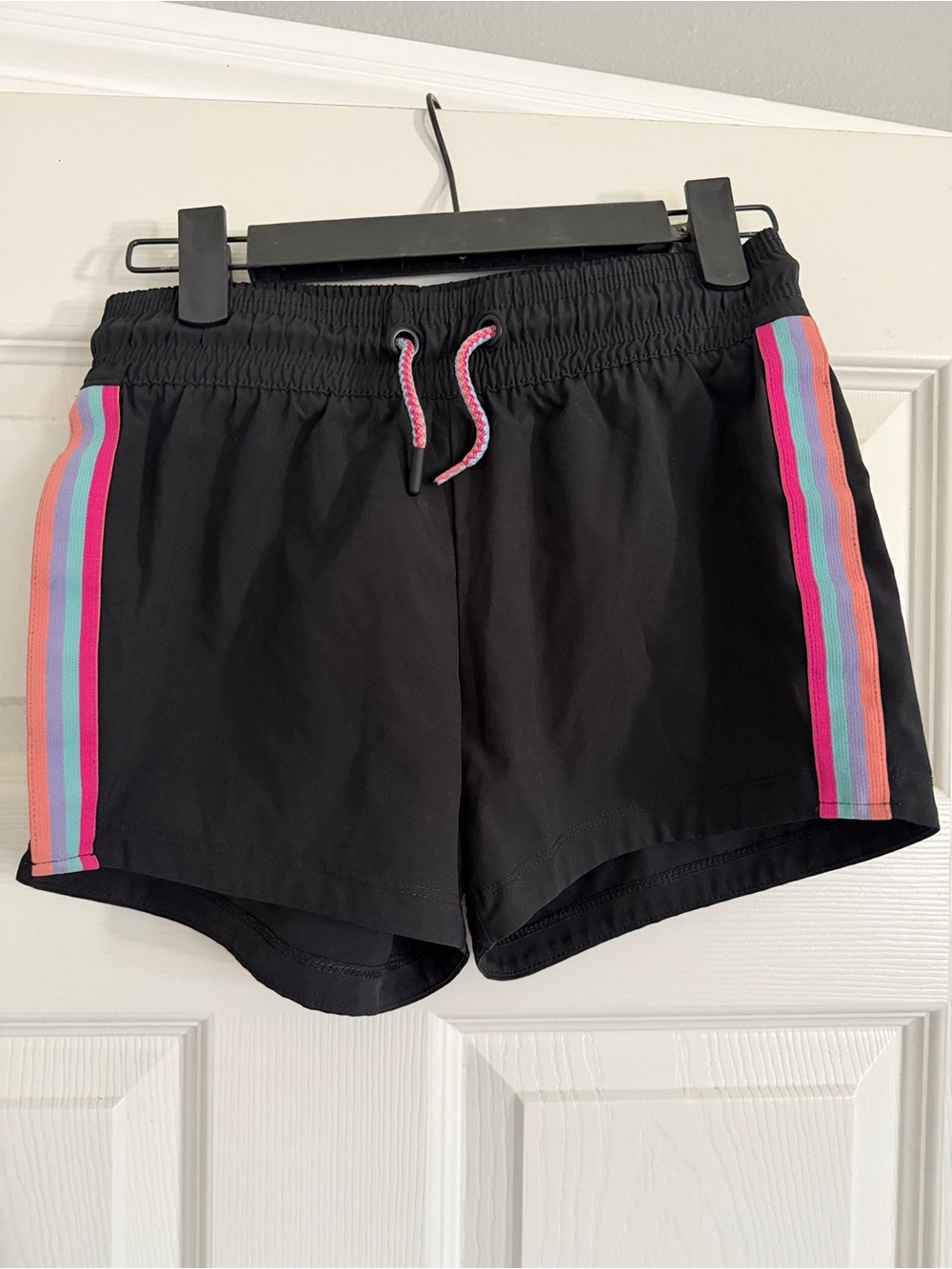 Members Mark Black Athletic Shorts with Pink & Teal Side Stripes